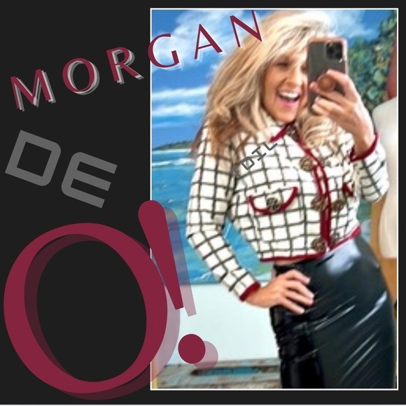 Morgan de Toi Tops - VTG Morgan de Toi,Cotton Blend Cream/Wine Double-Row Buttons,Pockets,EUC, Size M